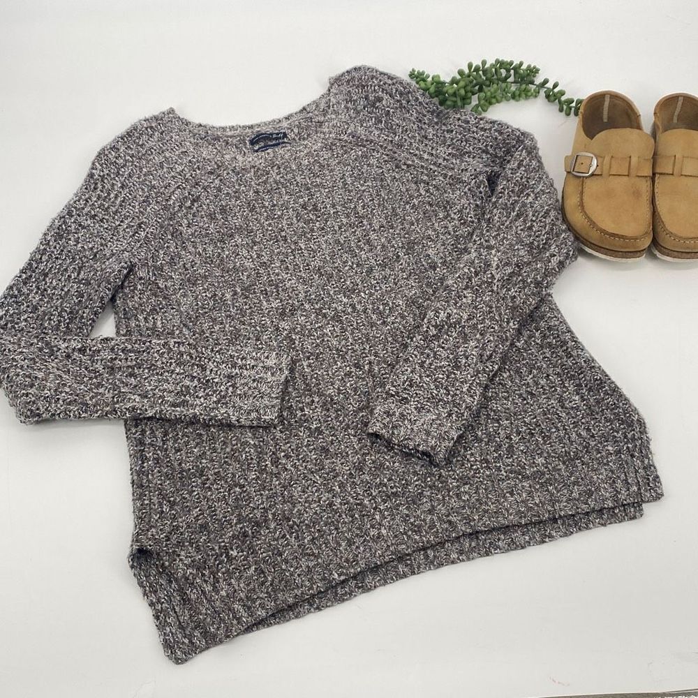 AEO amazingly soft chunky knit oversized marled slit crew sweater small Green - Picture 1 of 13